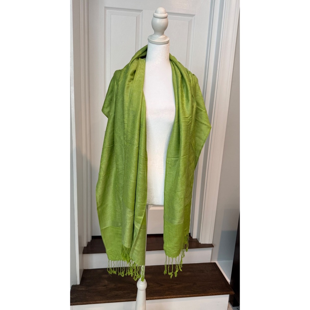Pashmina 100% Pashmina Lime Green Fringed Wrap Scarf Shawl Regular 70x26